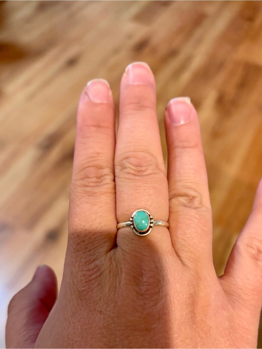 Sterling Silver Turquoise Oval Ring - Teal Stone